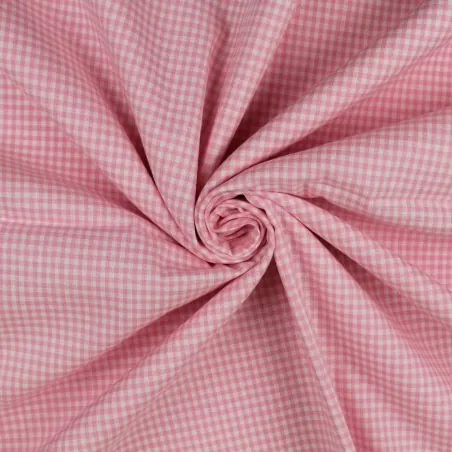 Tissu vichy blanc à carreaux rose