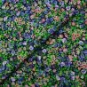 Tissu popeline de coton bleu marine imprimé fleuri rose et violet
