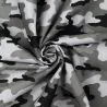 Tissu coton gris imprimé camouflage noir