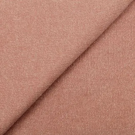 Tissu jersey coton côtelé rose dragée