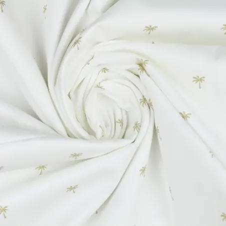 Tissu coton blanc milleraie imprimé palmier doré