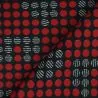 Tissus couture polyester noir imprimé rond rouge et motifs pied de poule