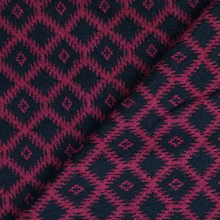 Tissus laine noir imprimé géométrique grenat