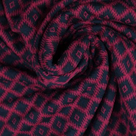 Tissus laine noir imprimé géométrique grenat