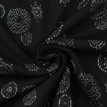 Tissus jersey noir imprimé géométrique rond