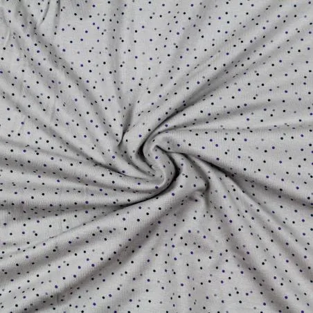 Tissu jersey polyester gris imprimé pois