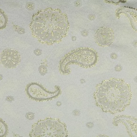 Tissu brocart beige motif cachemire or