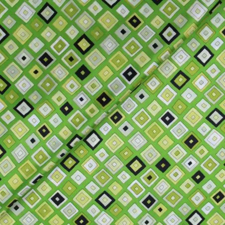 Tissu satin de soie vert imprimé géométrique - Made in Italy