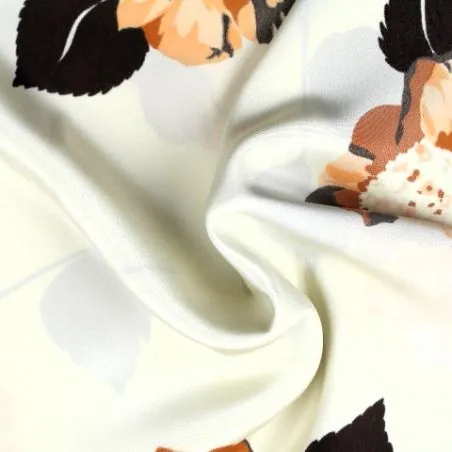 Tissus couture polyester beige imprimé fleuri