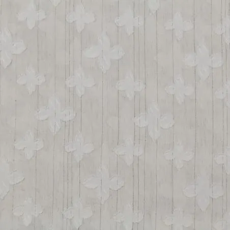 Tissus mousseline polyester écru imprimé fleurs liseré argent