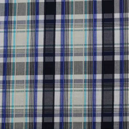 Tissu coton chemise bleu et écru à carreaux