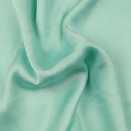 Tissus satin polyester bleu vert d'eau - Toucher soie