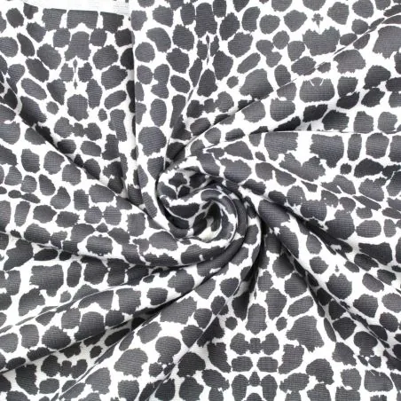 Tissu jersey blanc imprimé léopard gris